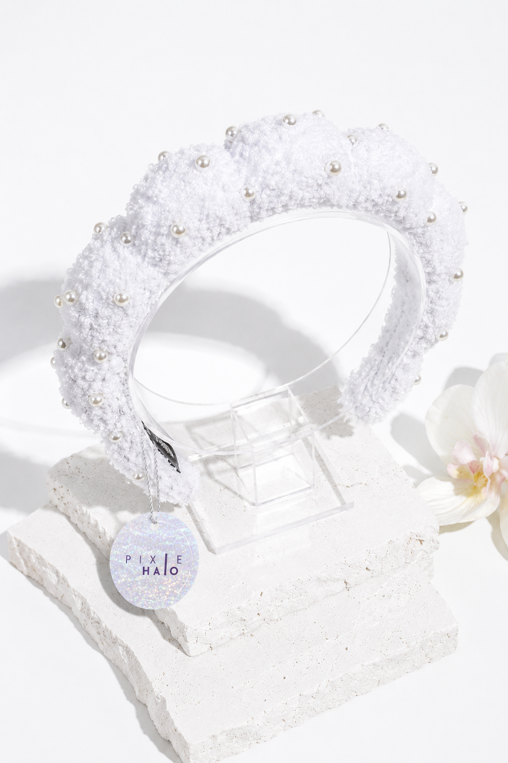 Plush Pearl Spa Headband - White
