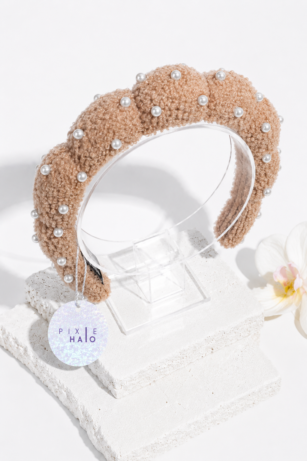 Plush Pearl Spa Headband - Khaki