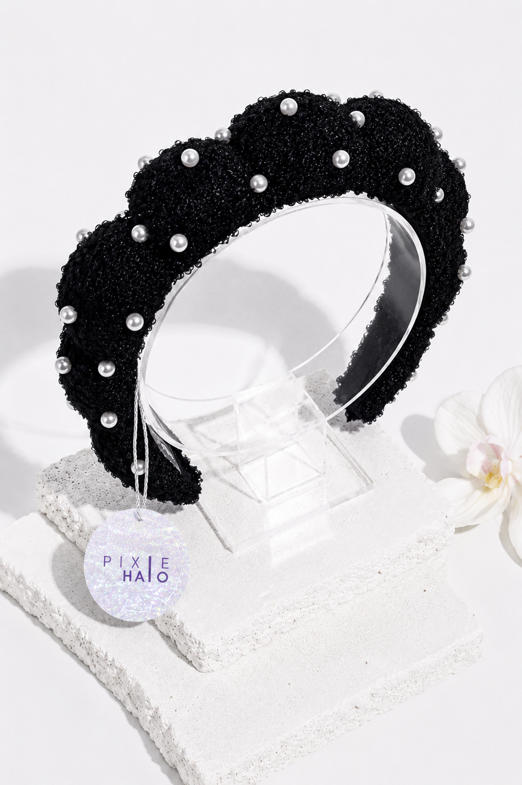 Plush Pearl Spa Headband - Black