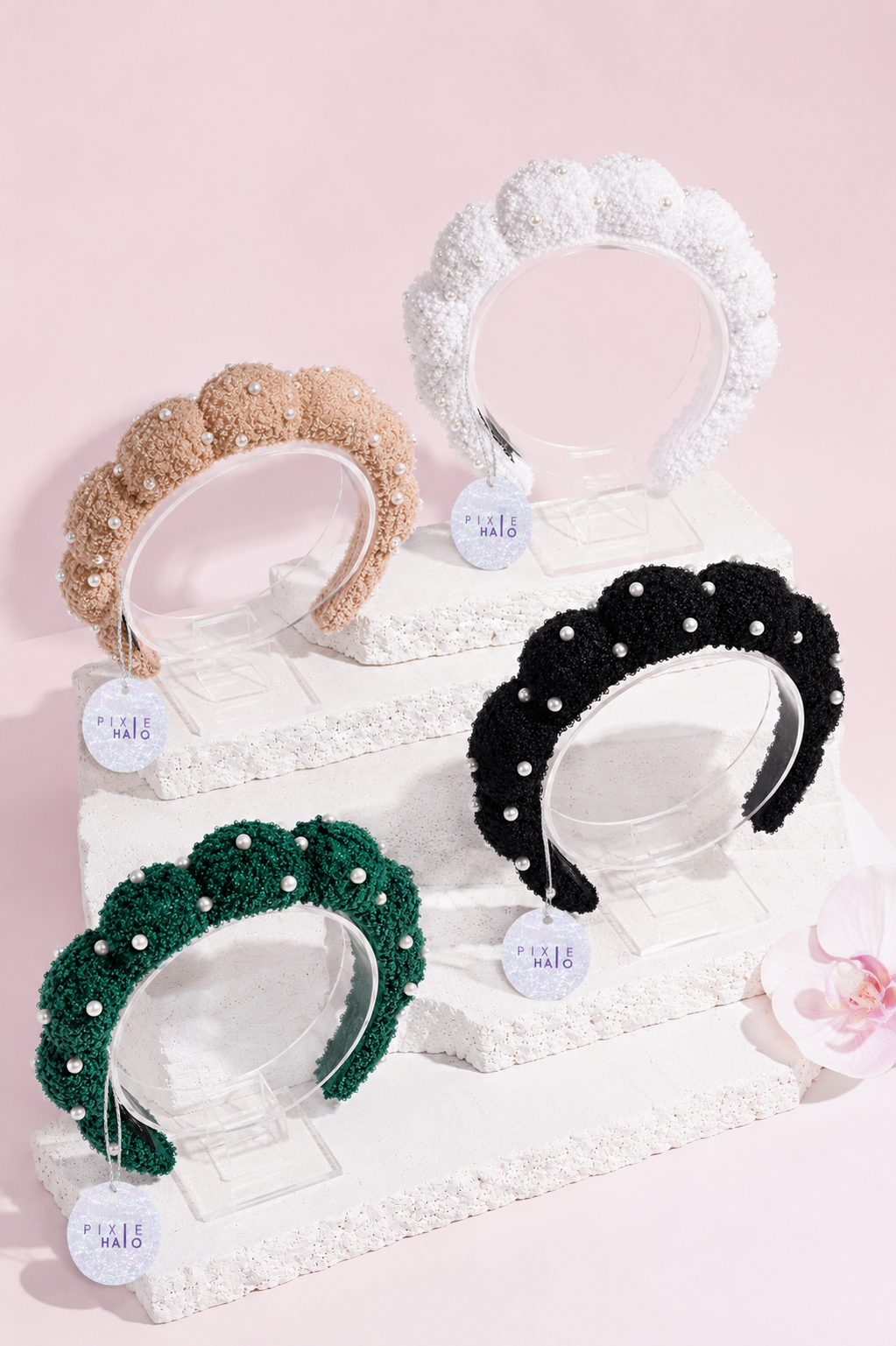 Plush Pearl Spa Headband - Black