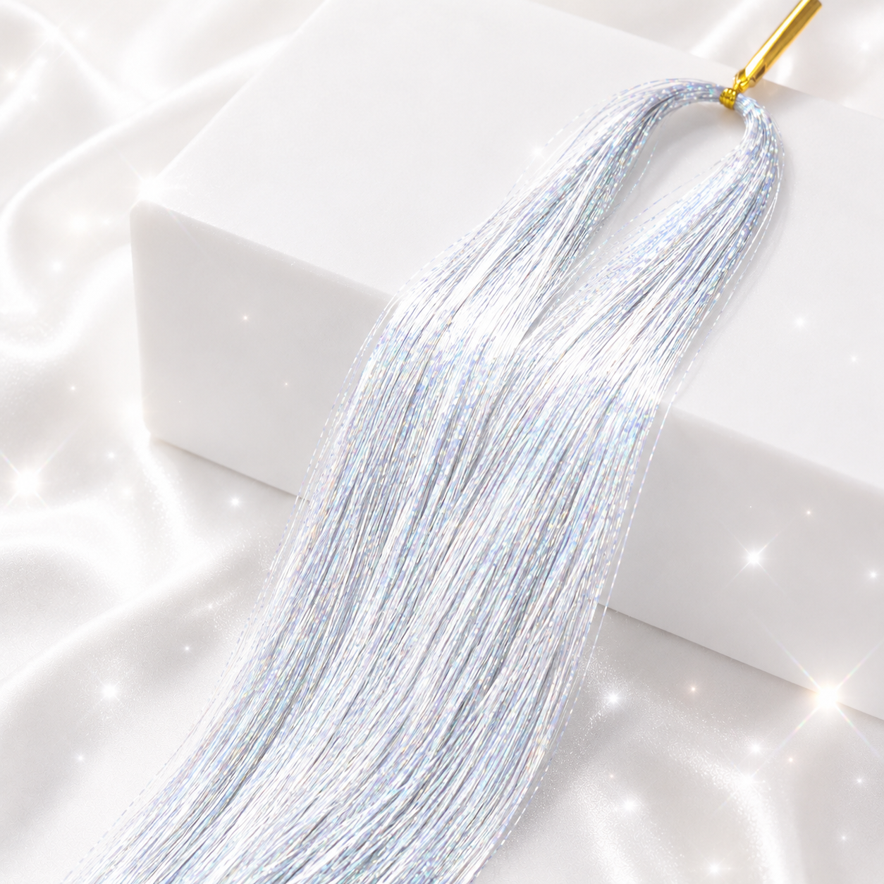 Multi Color Shimmering Hair Tinsel - Silver