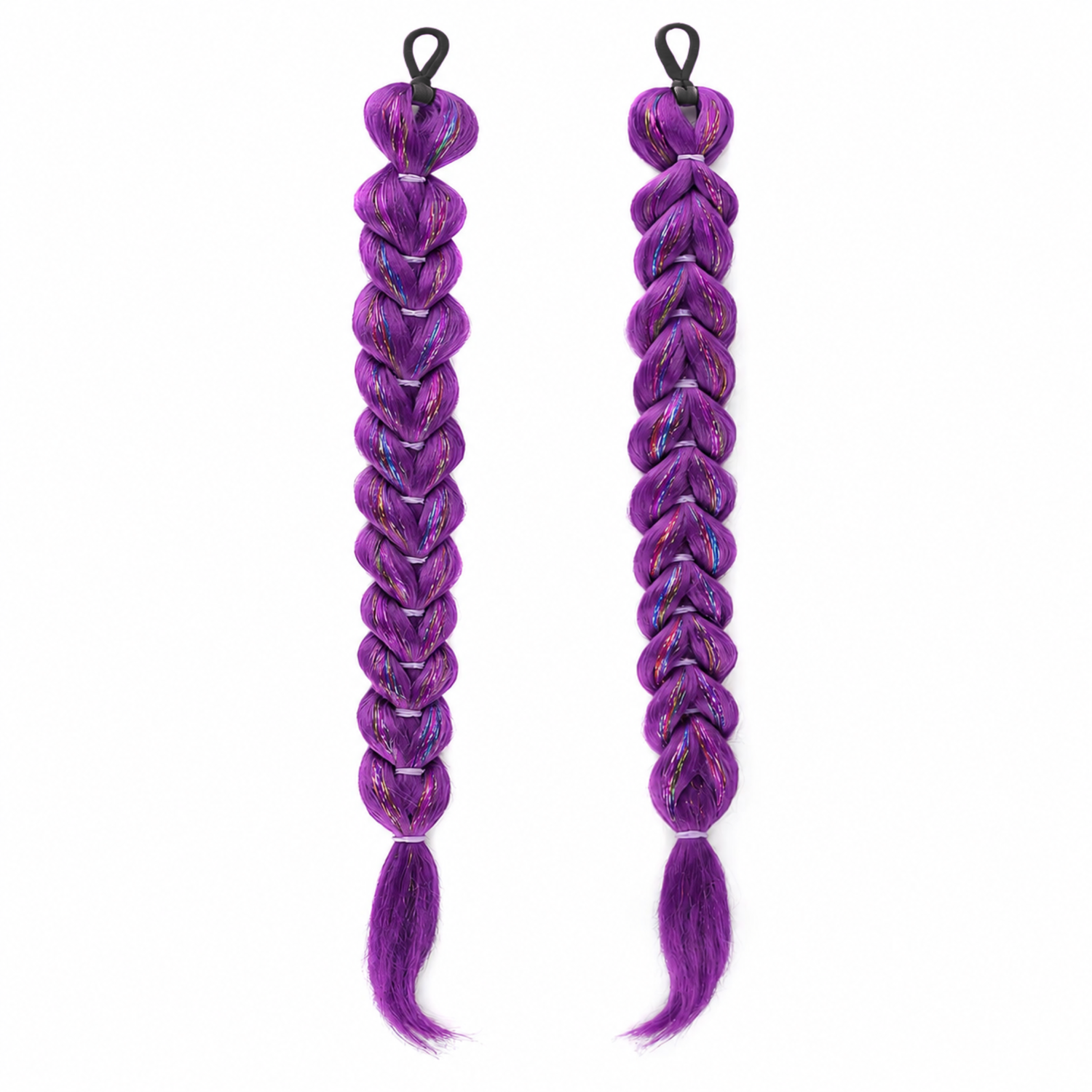 Pre-Braided Dragon Kpop Braid - Easy Install - Purple Rainbow Tinsel