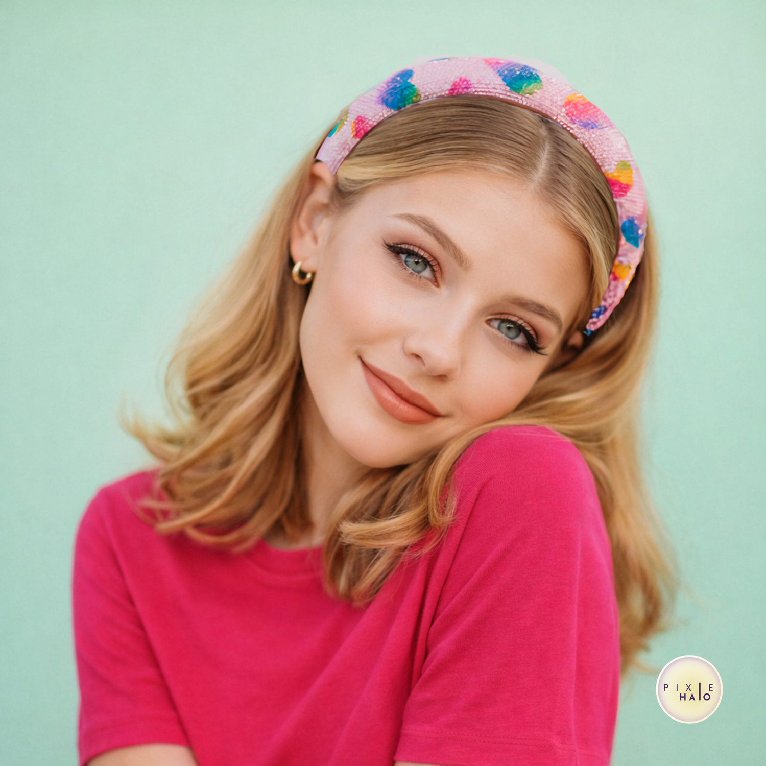 Glitter Sparkle Heart Headband - Rainbow and White